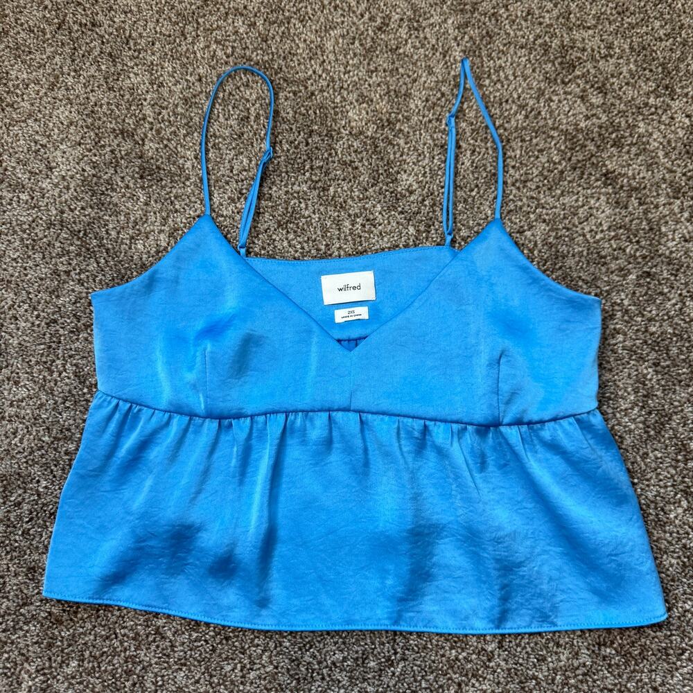Aritzia Wilfred Lover Satin Camisole V Neck Babydoll Poplin Size XXS Poppy Blue - Picture 2 of 11